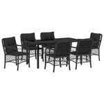vidaXL Ensemble de Salle à Manger de Jardin de 7 Pièces avec Coussins Noir Poly Rattan