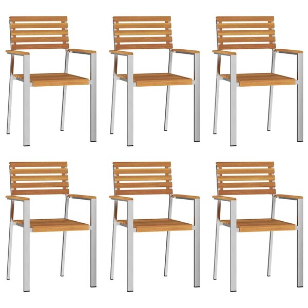 vidaXL Chaise de jardin 6 pc Bois d'acacia massif et acier inoxydable