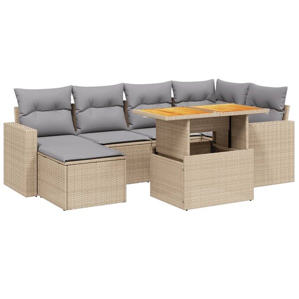 vidaXL Salon de jardin avec coussins 7 Pièces beige résine tressée
