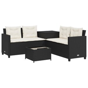 vidaXL Canapé de jardin avec table et coussins en forme de L noir
