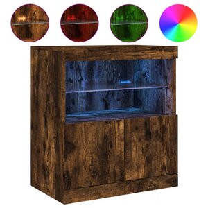 vidaXL Buffet avec lumières LED chêne fumé 60x37x67 cm