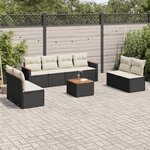 vidaXL Salon de jardin 9 Pièces avec coussins noir résine tressée