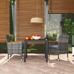 vidaXL Mobilier à dîner de jardin et coussins 3Pièces Résine tressée Gris
