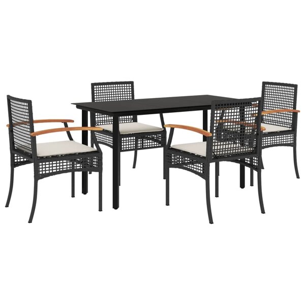 vidaXL Ensemble à manger de jardin coussins 5Pièces Noir Résine tressée