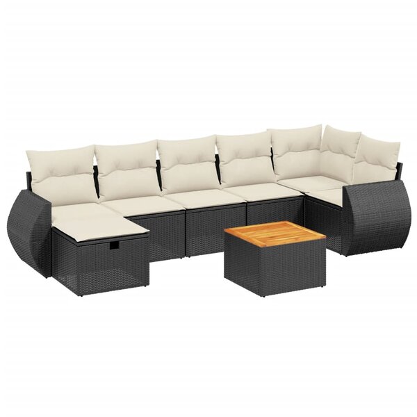 vidaXL Salon de jardin 8 Pièces avec coussins noir résine tressée