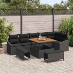 vidaXL Ensemble de canapé de jardin avec coussin 9 Pièces Noir Poly rotin