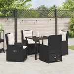 Ensemble de salle à manger de jardin 5 pièces en poly rotin noir