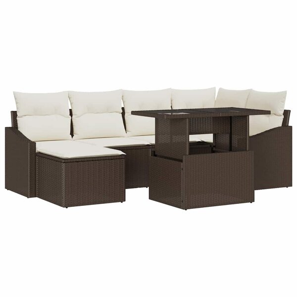 vidaXL Ensemble de canapé de jardin avec coussin 7 Pièces Marron et crème