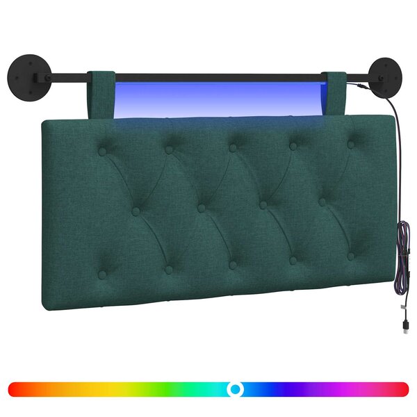 vidaXL Tête de lit suspendue Avec lumière LED Vert foncé Tissu