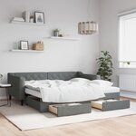 vidaXL Lit de jour avec gigogne et tiroirs gris foncé 90x190 cm tissu