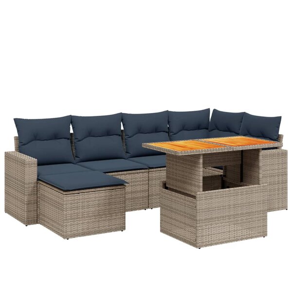 vidaXL Salon de jardin 7 Pièces avec coussins gris résine tressée