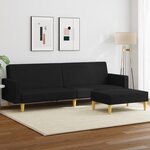 vidaXL Canapé-lit à 2 places avec repose-pied noir tissu