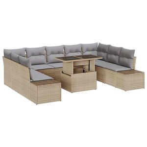 vidaXL Ensemble de canapé de jardin 10 Pièces Beige Poly rotin