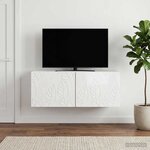vidaXL Meuble TV mural 59 5 x 31 cm Blanc brillant Bois d'ingénierie