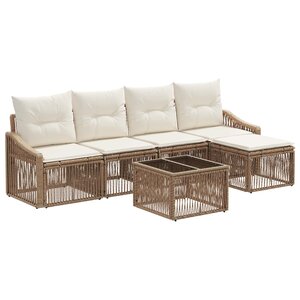 vidaXL Ensemble de canapé de jardin 6 Pièces Beige polyrotin