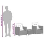 vidaXL Ensemble de bistro 3 Pièces et coussins gris résine tressée acacia