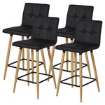 Lot de 4 Tabourets de bar comptoir de cuisine - Simili Noir et pieds bois - L40 x P39 x H63 cm - MARCO