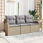 vidaXL Ensemble de canapé de jardin 3 Pièces Beige Poly rotin
