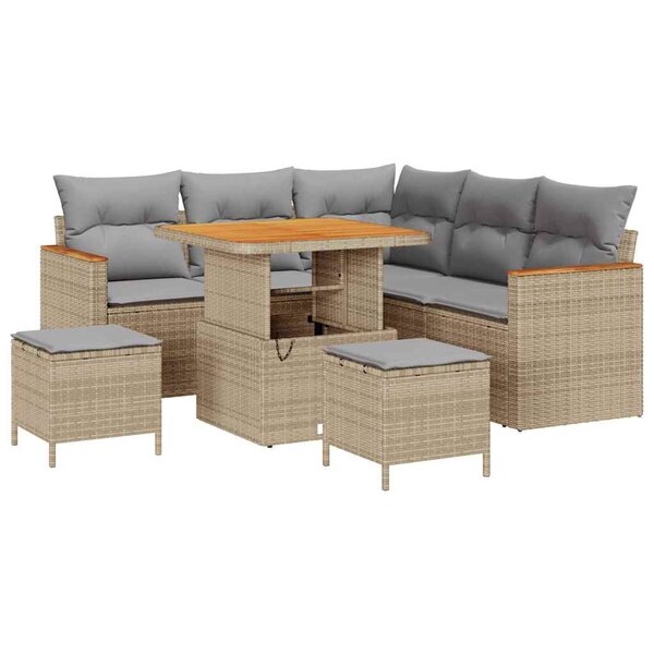 vidaXL Ensemble de canapé de jardin 8 Pièces Beige Poly rotin