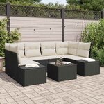 vidaXL Ensemble de canapé de jardin 7 Pièces Noir  Crème 55 x 55 x 37 cm