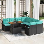 vidaXL Ensemble de canapé de jardin avec coussin 9 Pièces Noir et bleu