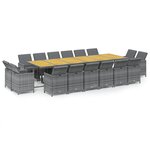 vidaXL Ensemble à manger de jardin coussins 17 Pièces Résine tressée Gris