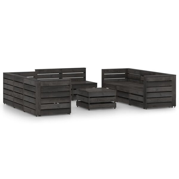 vidaXL Salon de jardin 9 Pièces Bois de pin imprégné de gris