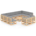 vidaXL Salon de jardin 12 Pièces avec coussins Bois de pin massif