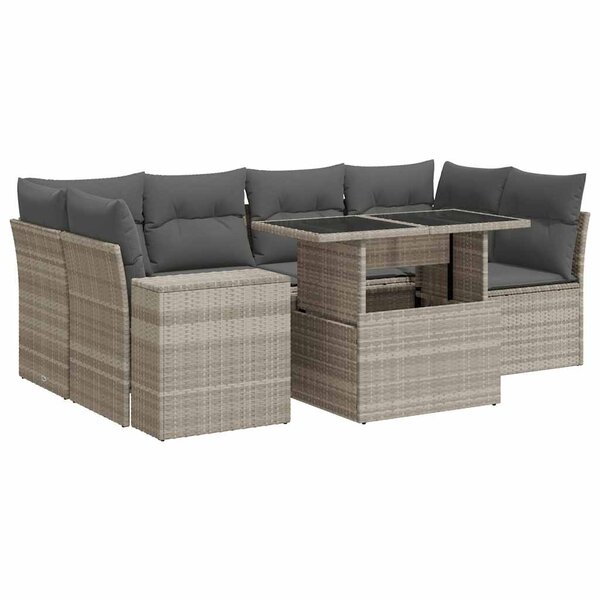 vidaXL Salon de jardin avec coussins 7 Pièces gris clair résine tressée