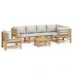 vidaXL Salon de jardin 7 Pièces avec coussins gris clair bambou