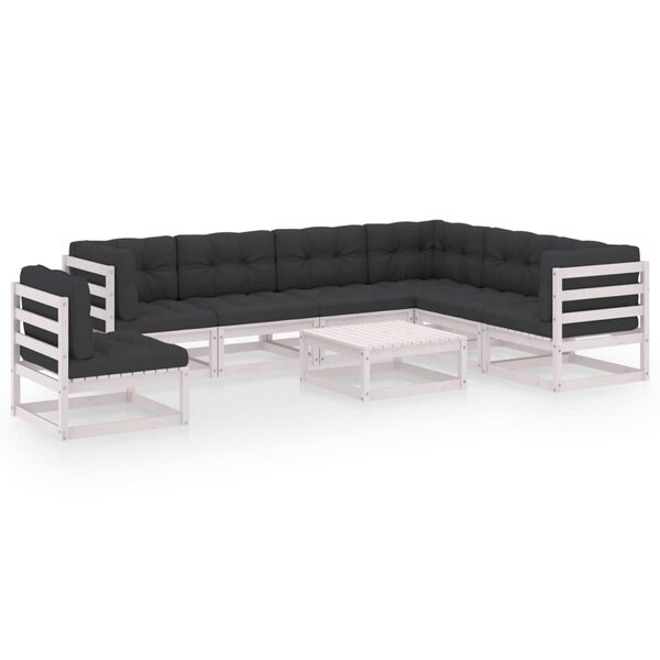 vidaXL Salon de jardin avec coussins 8 Pièces blanc bois de pin massif