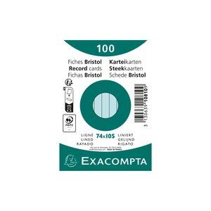 Paquet 100 Fiches Sous Film - Bristol Ligné Non Perforé 74x105mm - Bleu Ciel - X 40 - Exacompta