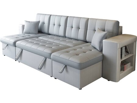 Canapé d'angle panoramique convertible "adèle luxe" - 6 places - gris/blanc