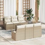vidaXL Canapé de jardin 7 pièces avec coussins en poly rotin beige
