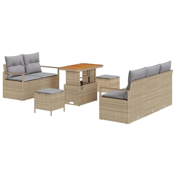 vidaXL Ensemble de canapé de jardin 8 Pièces Beige Poly rotin