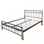 Design metal lit double 140 x 200 cadre de lit lattes bois neuf noir brun
