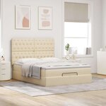 VidaXL Cadre de lit ottoman avec matelas crème 140x200 cm tissu