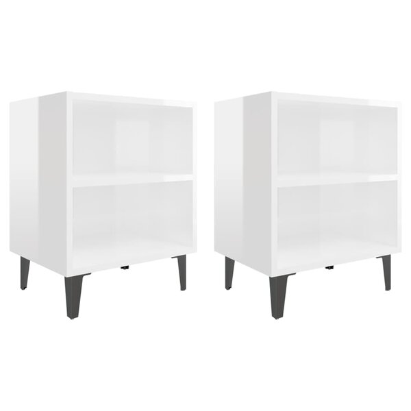 vidaXL Tables de chevet pieds en métal 2 Pièces blanc brillant 40x30x50cm
