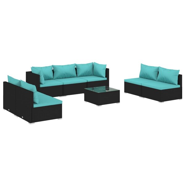 vidaXL Salon de jardin 8 Pièces avec coussins Résine tressée Noir
