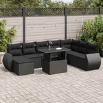 vidaXL Salon de jardin 9 Pièces avec coussins noir résine tressée