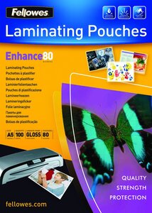 Pochette à plastifier Brillantes A5 mm 160 microns (2x80) Lot de100 FELLOWES
