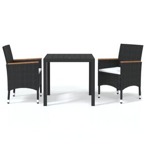 vidaXL Ensemble à dîner de jardin avec coussins 3 Pièces poly rotin noir