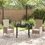 vidaXL Ensemble de salle à manger pour jardin 3 Pièces Beige polyrotin
