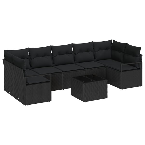 vidaXL Ensemble de jardin 8 pièces avec coussins en rotin noir