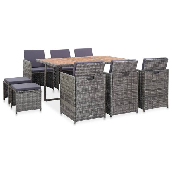 vidaXL Salon de jardin 11 Pièces Résine tressée bois d'acacia Anthracite