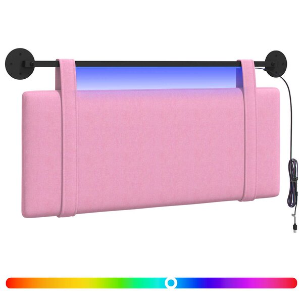vidaXL Tête de lit suspendue Avec lumière LED Rose Tissu