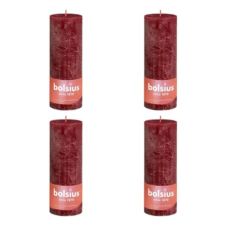 Bolsius Bougies pilier rustiques Shine 4 Pièces 190x68 mm Rouge velours
