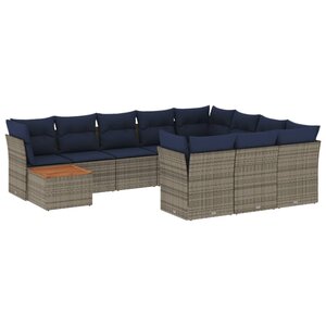 vidaXL Salon de jardin avec coussins 13 Pièces gris résine tressée