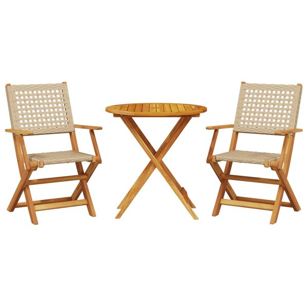 vidaXL Ensemble de bistro 3 Pièces beige résine tressée et bois massif