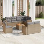 vidaXL Salon de jardin avec coussins 9 Pièces beige résine tressée